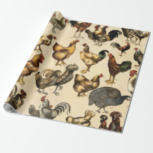 Papel De Presente Aves Antigas do Mundo Arte de Raças de Galinhas