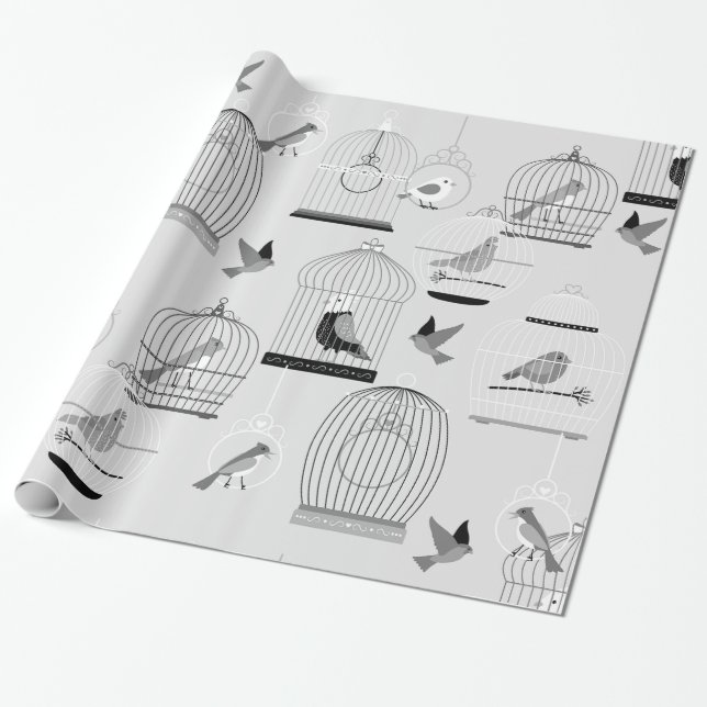 Papel De Presente aves aviárias da cinza monotone (Desenrolado)
