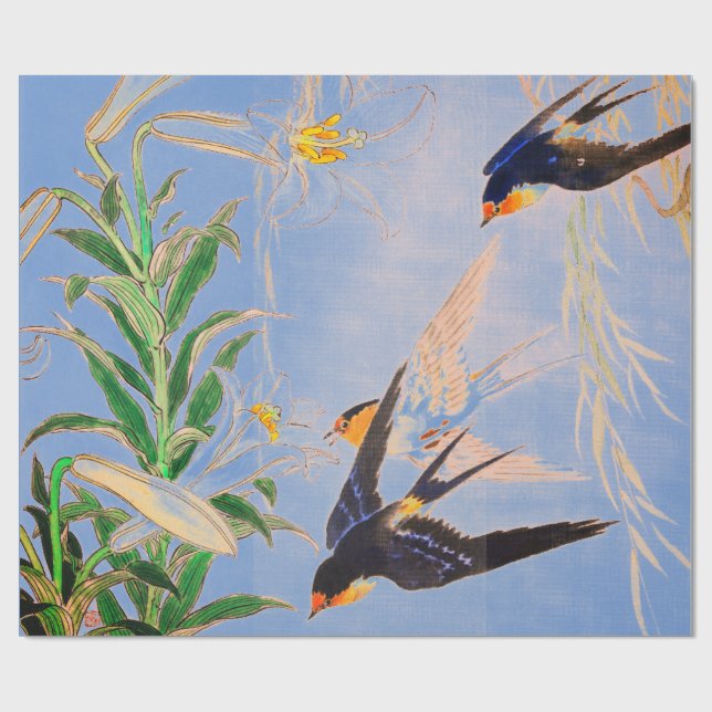 Papel De Presente AVES COM LILY WRAPPING Paper (Aberto)