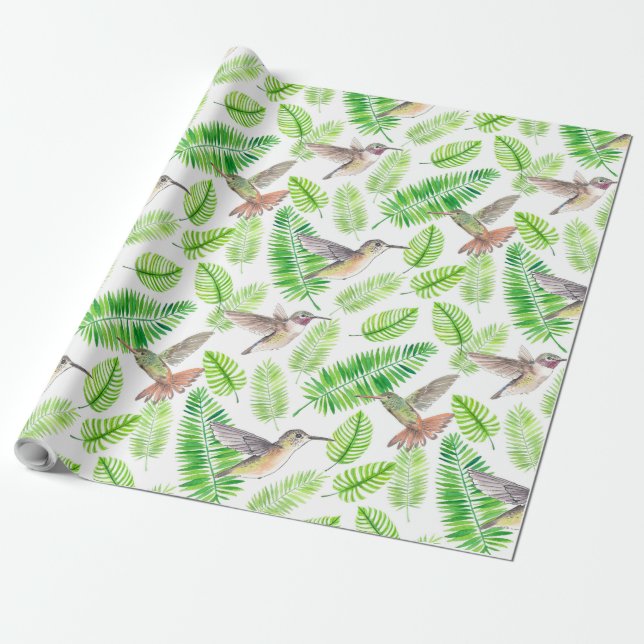 Papel De Presente Aves de capoeira e folhas tropicais (Desenrolado)