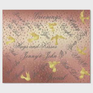 Papel De Presente Aves De Casamento De Pessegueira De ouro