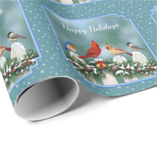 Papel De Presente Aves de Natal e Prados de Natal