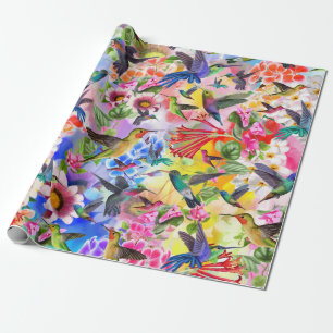 Papel De Presente Aves e flores