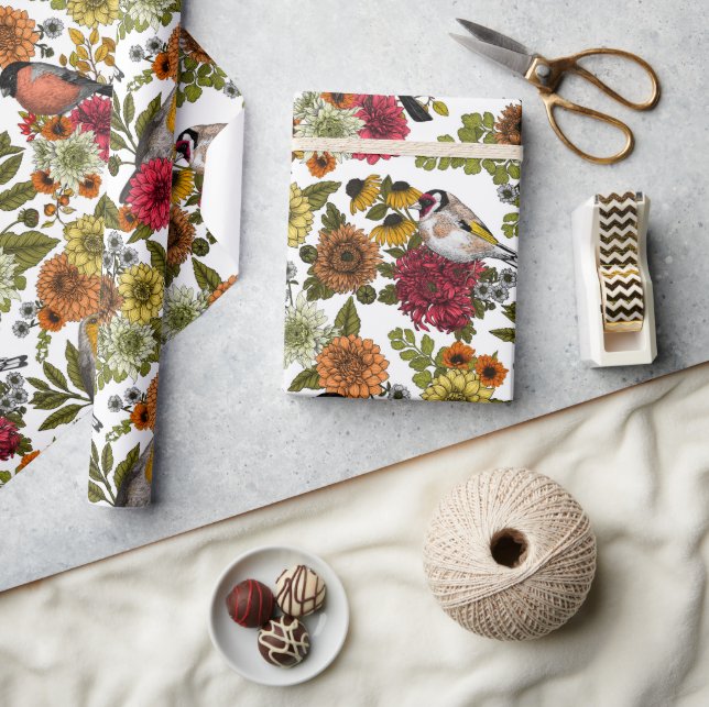 Papel De Presente Aves e flores do jardim 1 (Artesanato)