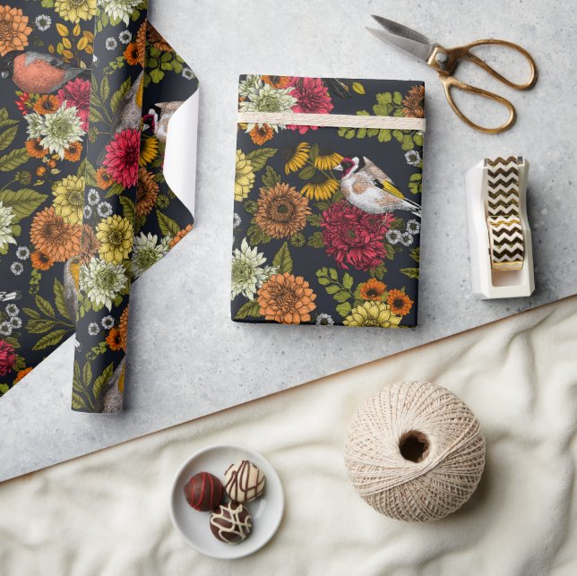 Papel De Presente Aves e flores do jardim 2 (Artesanato)