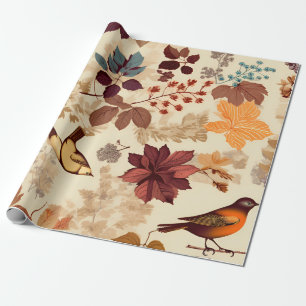 Papel De Presente Aves e Folhagem Autóctones