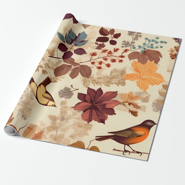 Papel De Presente Aves e Folhagem Autóctones (Desenrolado)