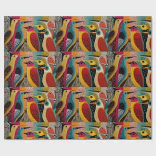 Papel De Presente Aves imaginárias em cores vivas, trilhadas