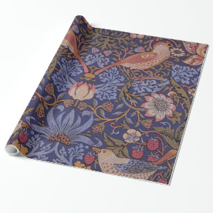 Papel De Presente Aves na Design do Flor e do Morango