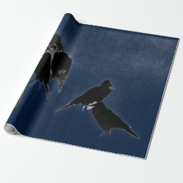 PAPEL DE PRESENTE AVES NEGRAS EM PINCO AZUL DE JAPONÊS