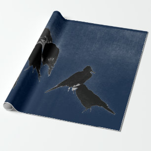 PAPEL DE PRESENTE AVES NEGRAS EM PINCO AZUL DE JAPONÊS