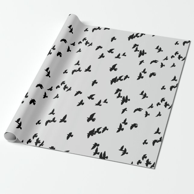Papel De Presente Aves Negras Voadoras Gótica (Desenrolado)