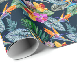 Papel De Presente Aves Tropicais De Paraíso E Orquídea