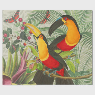 Papel De Presente Aves Tropicais Vibrantes Turianos Arte Selva Exóti