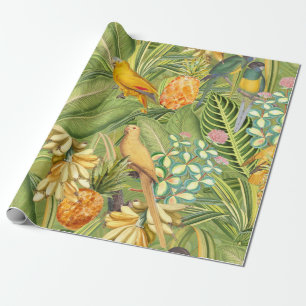 Papel De Presente Aves Vintage Tropicais no Paraíso Selvagem amarela