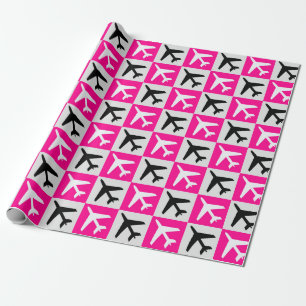 Papel De Presente Avião com Jatos Geométricos Rosa