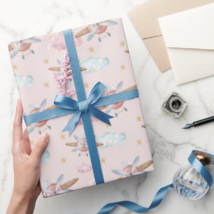 Papel De Presente Avião Rosa Aquarela