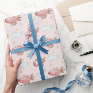 Papel De Presente Avião Rosa Aquarela