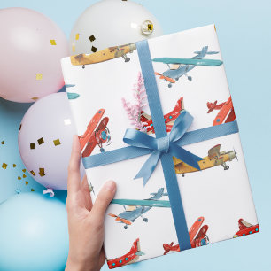 Papel De Presente Aviões de aquarela fofa voando no céu