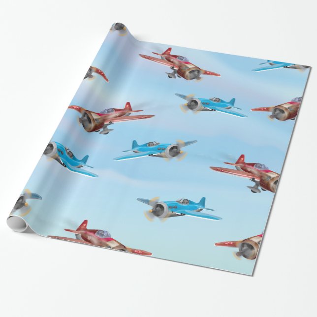 Papel De Presente Aviões de Combate da Segunda Guerra Mundial (Desenrolado)