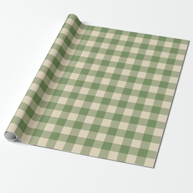 Papel De Presente Avocado Green Cream Cottagecore Xadrez Gingham (Desenrolado)