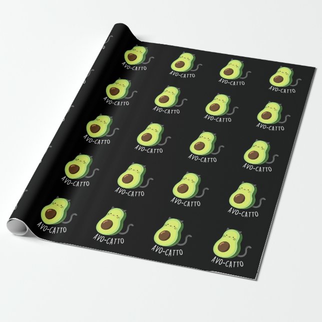 Papel De Presente Avocatto Funny Avocado Cat Pun Dark BG (Desenrolado)