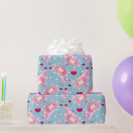Papel De Presente Axolotl Love rosa