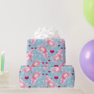 Papel De Presente Axolotl Love rosa
