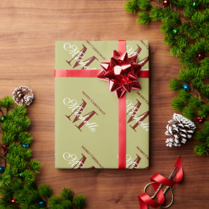 Papel De Presente Azeitona verde e vermelho grená com monograma de N