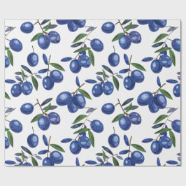 Papel De Presente Azeitonas Mediterrâneas azuis e brancas