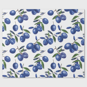 Papel De Presente Azeitonas Mediterrâneas azuis e brancas