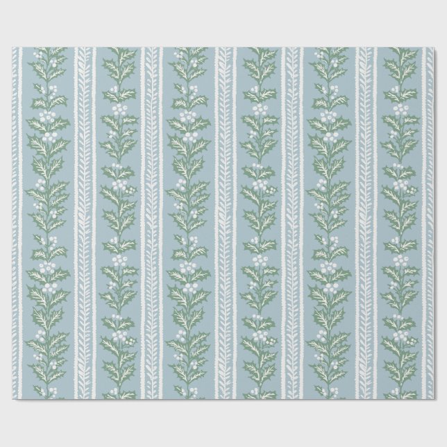 Papel De Presente Azevinho de Listra Azul Francês, Botânica de Natal (Aberto)