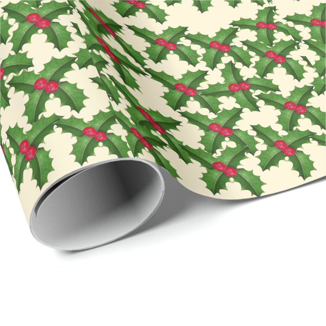 Papel De Presente Azevinho de Natal (Ponta do rolo)