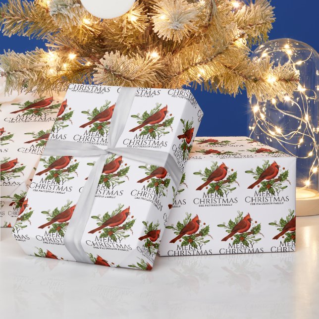 Papel De Presente Azevinho do Cardinal Vermelho Natal Nome Personali (Feriados)