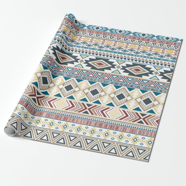 Papel De Presente Aztec american índio, padrão tribal motifs étnicos (Desenrolado)
