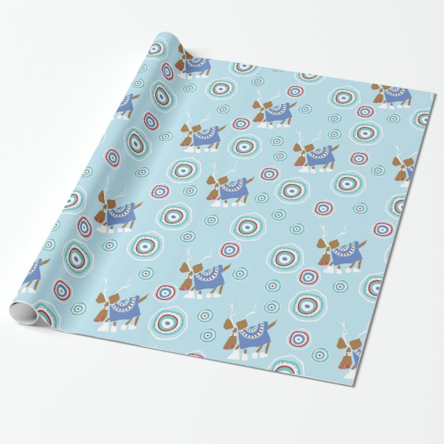 Papel De Presente Azuis da rena (Desenrolado)