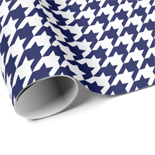 Papel De Presente Azuis marinhos e branco médios Houndstooth (Ponta do rolo)