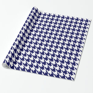 Papel De Presente Azuis marinhos Houndstooth enorme branco