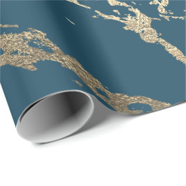 Papel De Presente Azul-água Dourada, marmormo Rosa-marmoreado, brilh