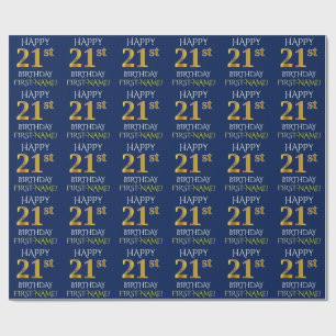 Papel De Presente Azul, aniversário de 21 anos "FELIZ " Dourado do