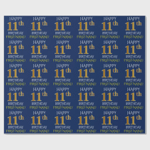 Papel De Presente Azul, ANIVERSÁRIO FELIZ Dourado do falso "11o "
