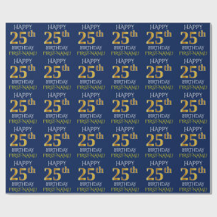 Papel De Presente Azul, ANIVERSÁRIO FELIZ Dourado do falso "25o "