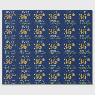 Papel De Presente Azul, ANIVERSÁRIO FELIZ Dourado do falso "36th "