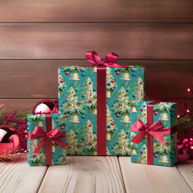 Papel De Presente Azul-Árvores-de-Natal Brancas (Criador carregado)