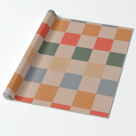 Papel De Presente Azul Bege Laranja Marrom Xadrez Vichy
