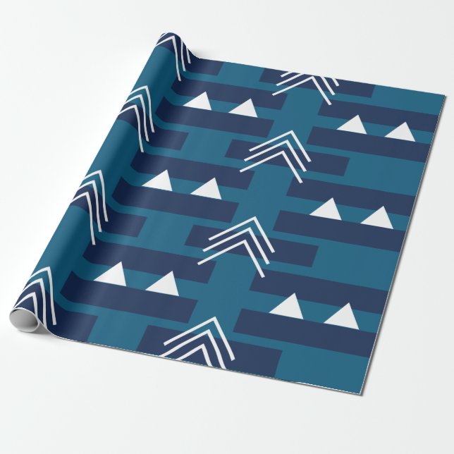 Papel De Presente Azul Branco Geométrico  (Desenrolado)