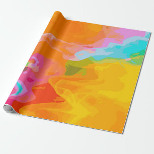 Papel De Presente Azul Brilhante e Vermelho Padrão de Pintura Abstra