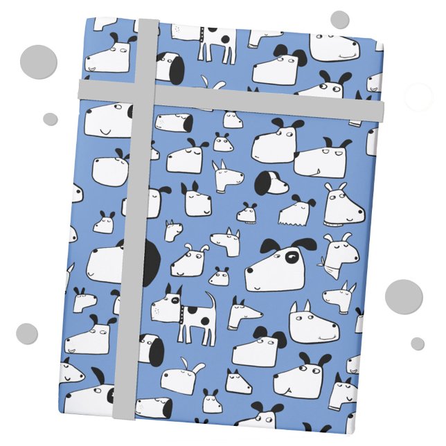 Papel De Presente Azul-Cachorro Divertido (Dog fun blue gift wrap paper roll)