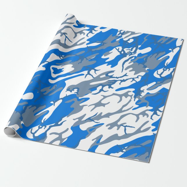 Papel De Presente Azul Camo da água de gelo (Desenrolado)