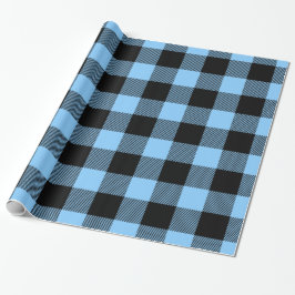 Papel De Presente Azul Celeste Preto Imenso Xadrez Búfalo Lumberjk T